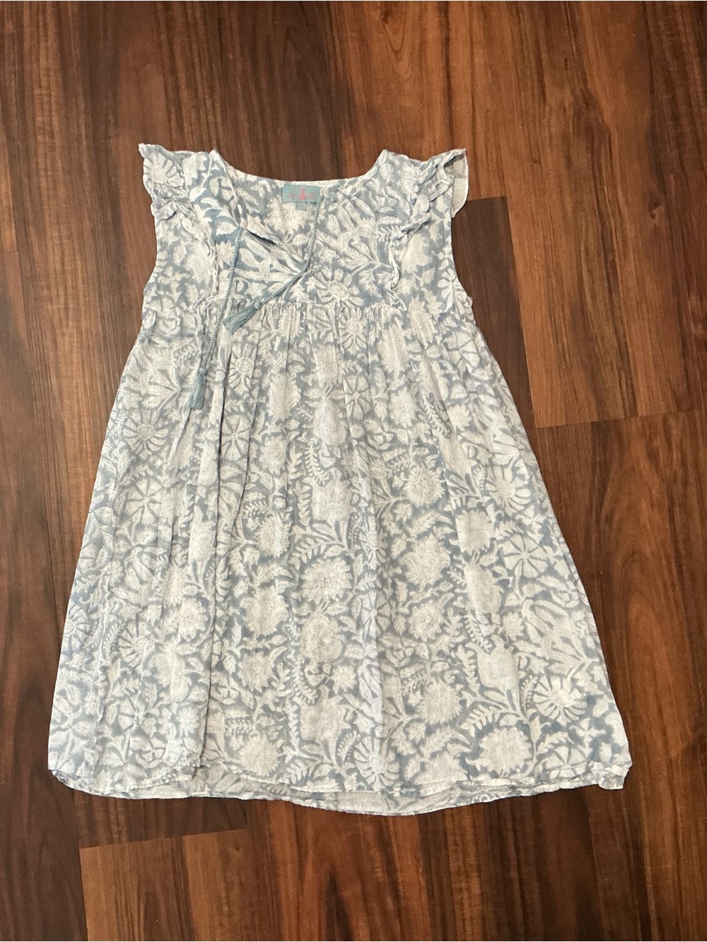 Elle Gray Girls Blue & White Floral Flutter-Sleeve Dress Size XL NWOT